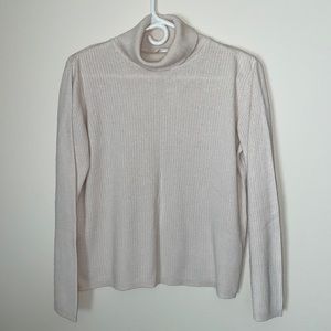 Womens Silk/Cashmere Turtleneck Sweater Off White Size L